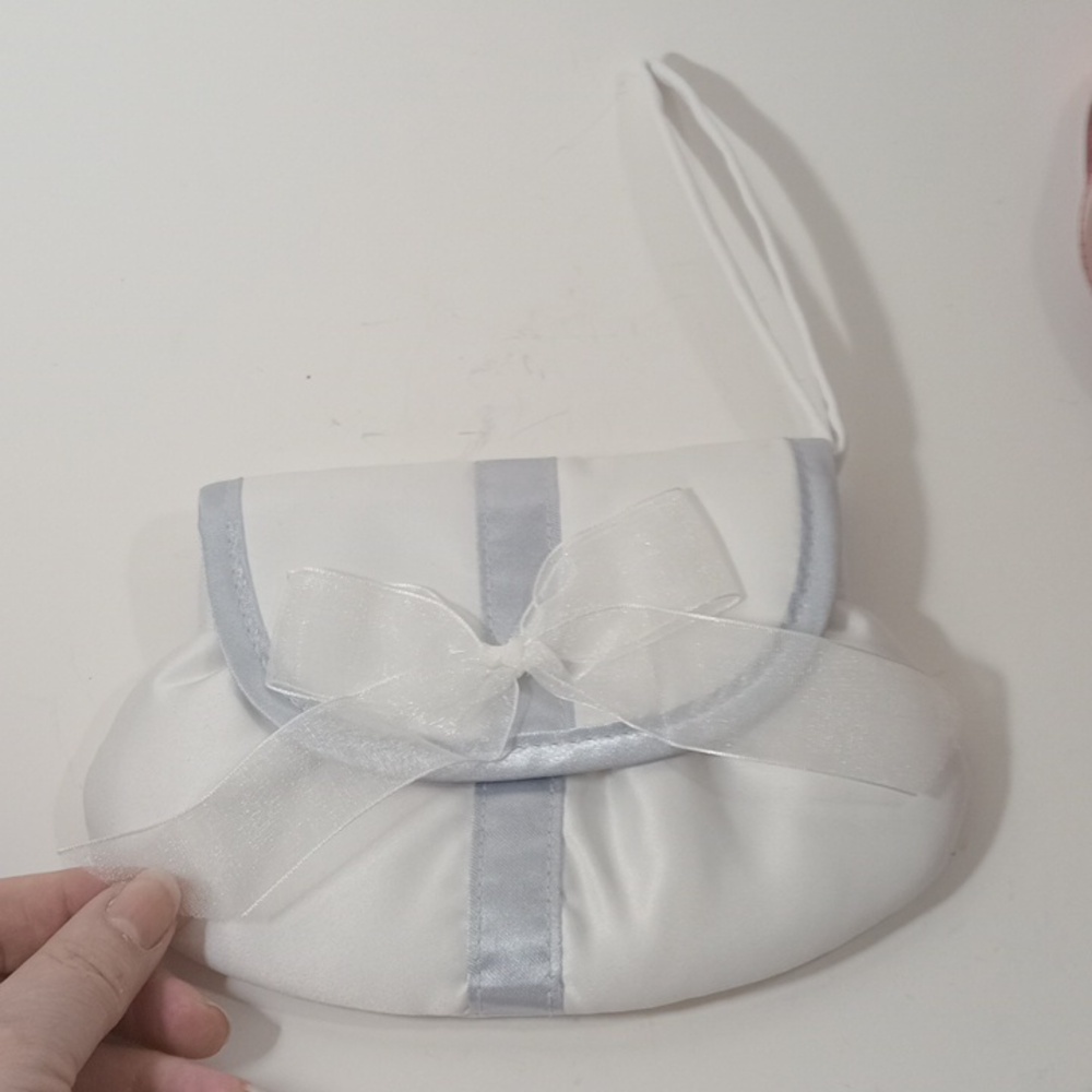 Woman's Girls Wrislet Purse White Bridal Flower Girl Clutch Faux Satin Bow